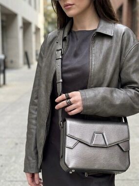 Alexander Wang Metallic Gray Crossbody Satchel Bag Y2K vintage